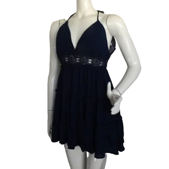 IRIS Dress, M, Lace Cutout Waist/Back straps, Mini/Short, Padded, Navy Blue - Picture 4 of 14